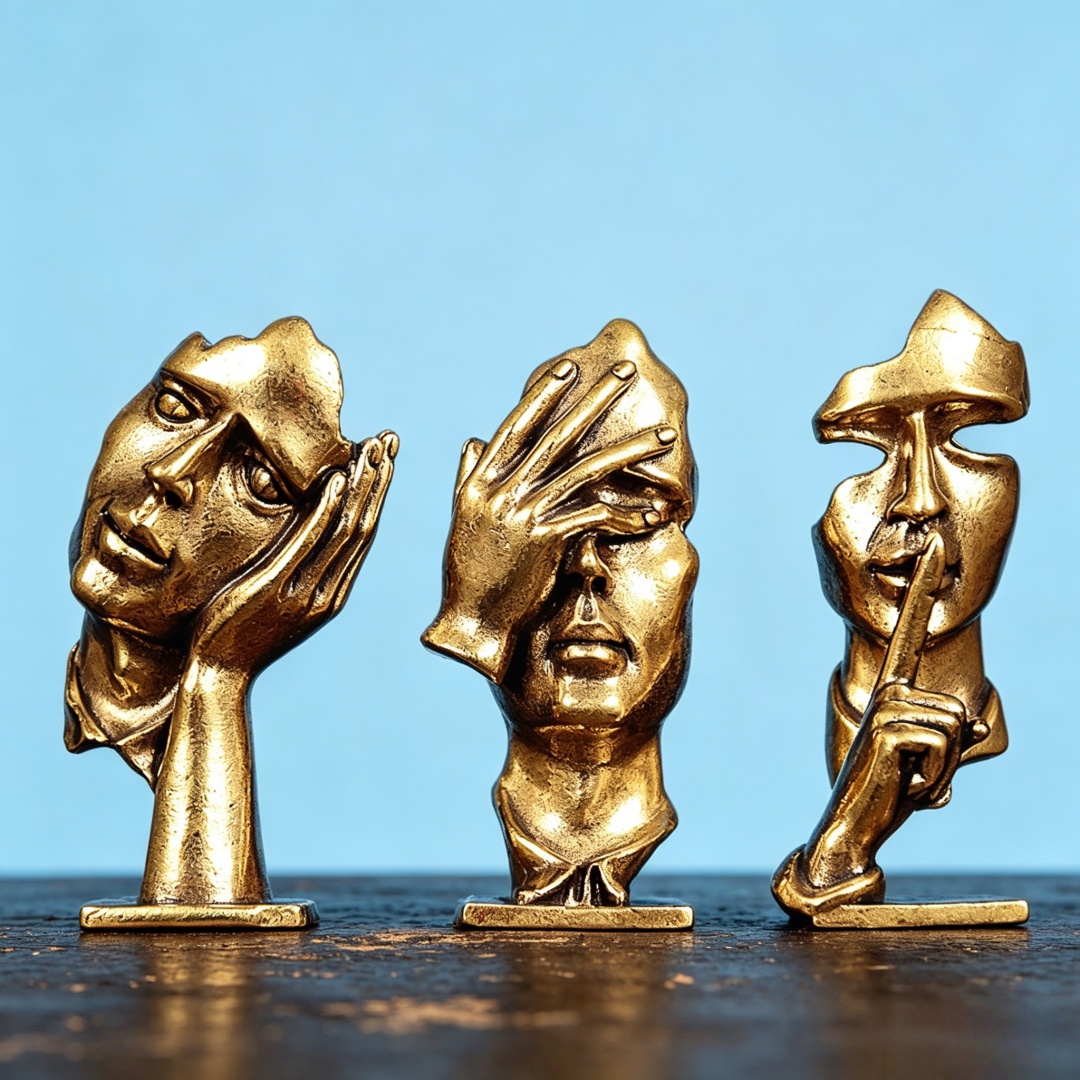 Office Furniture Group - Set of 3 Brass Abstract Face