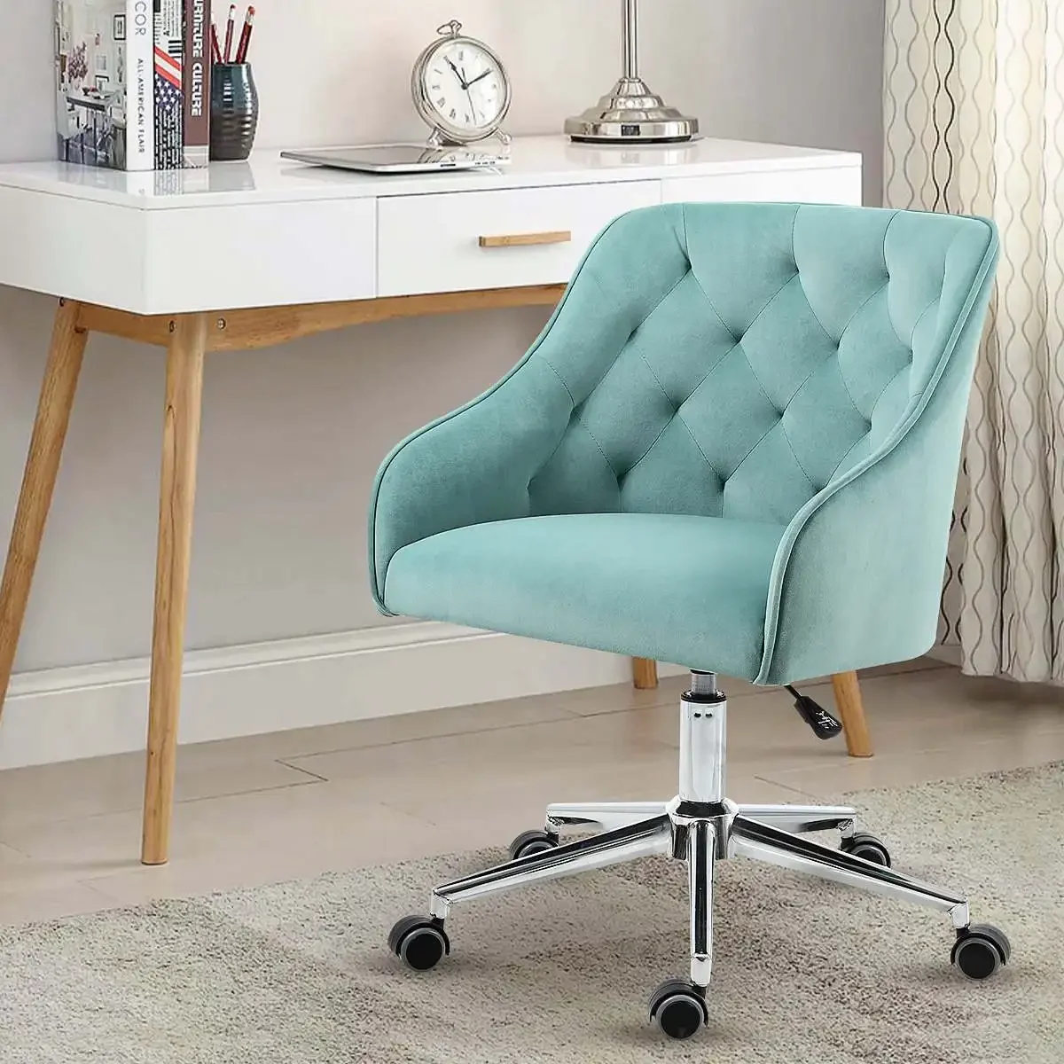 87CM Velvet Office Chair Desk  - Task Chair Mid Back ulasan dan harga
