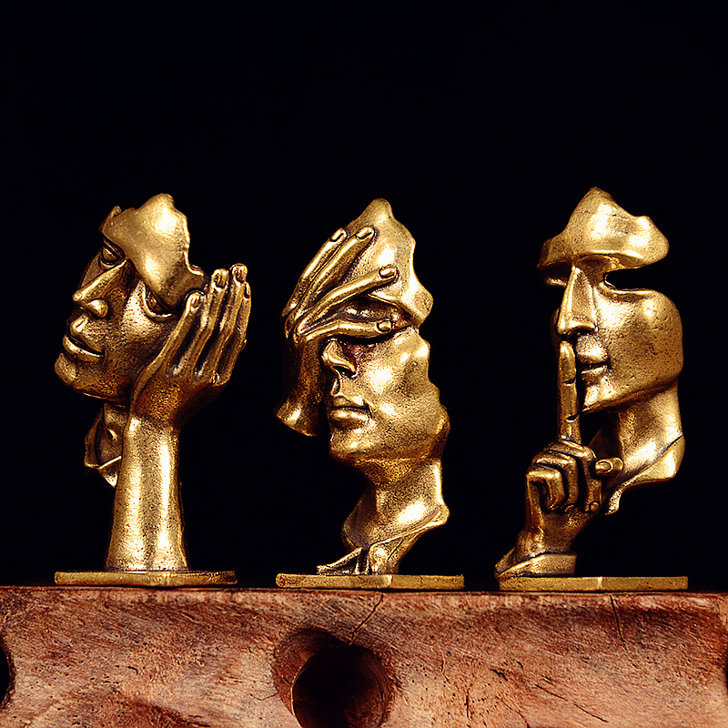 Set of 3 Brass Abstract Face S - Office Furniture Group ulasan dan harga