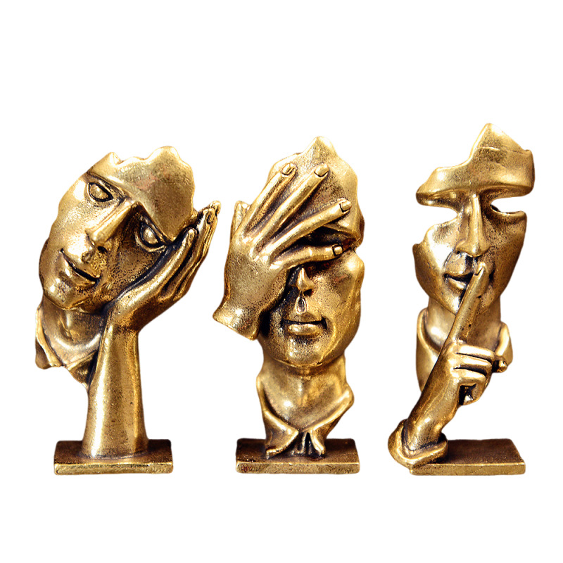 Set of 3 Brass Abstract Face S - Office Furniture Group ulasan dan harga
