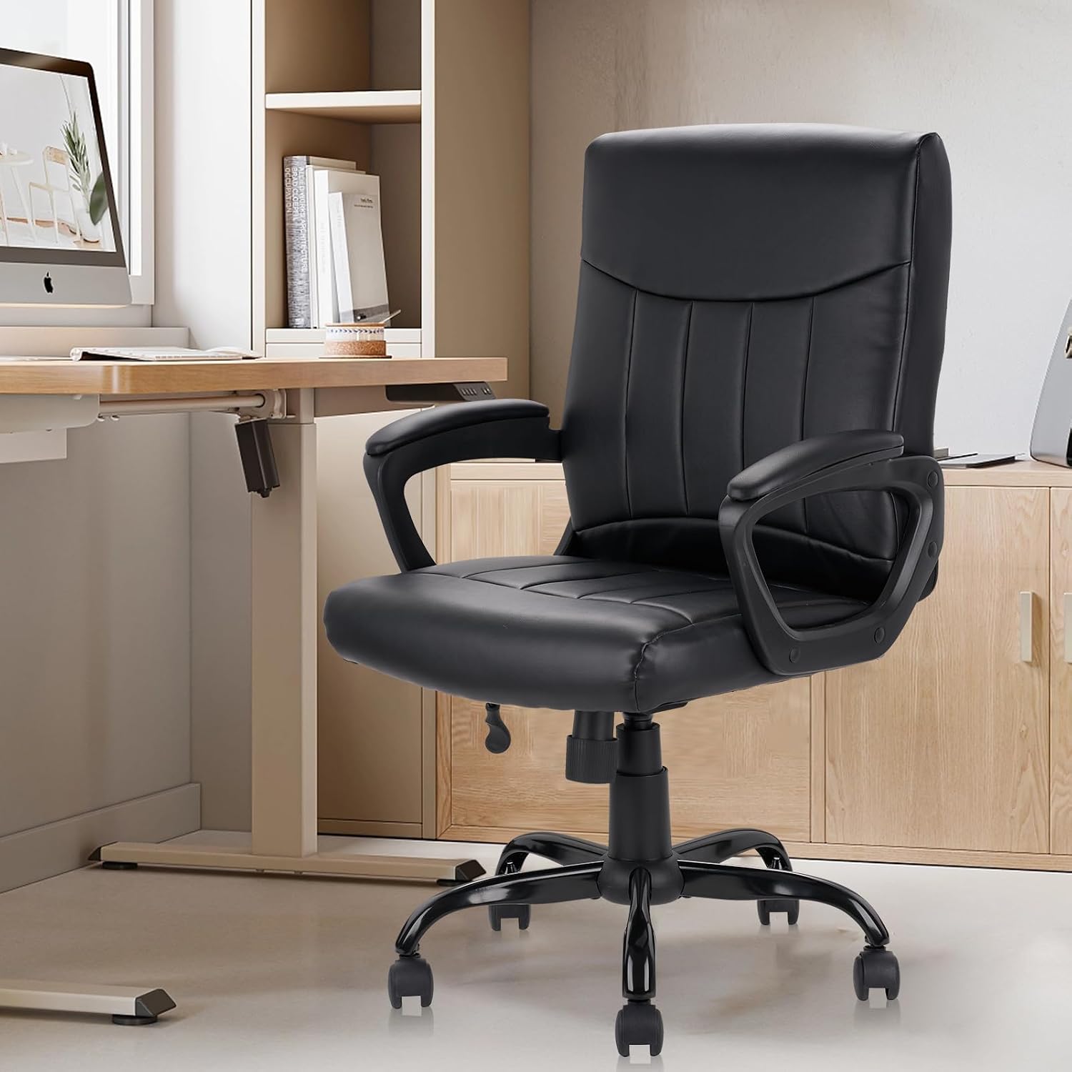 Leather Office Chair Ergonomic - Task Chair Mid Back ulasan dan harga