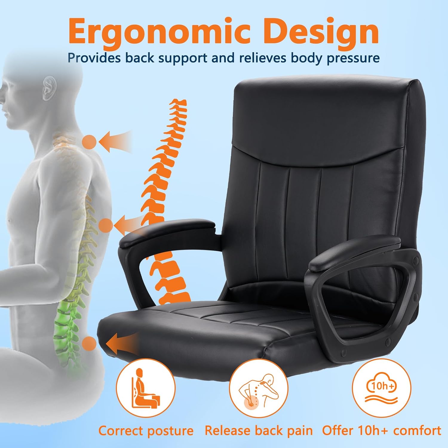 Leather Office Chair Ergonomic - Task Chair Mid Back ulasan dan harga