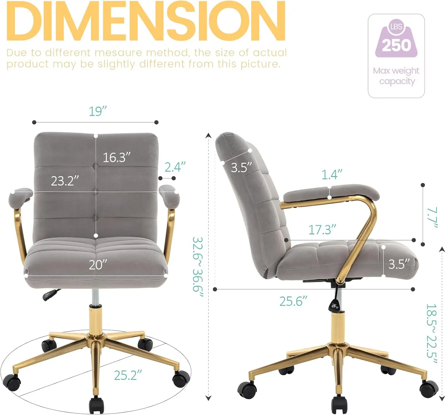 Velvet Home Office Desk Chair, - Task Chair Mid Back ulasan dan harga