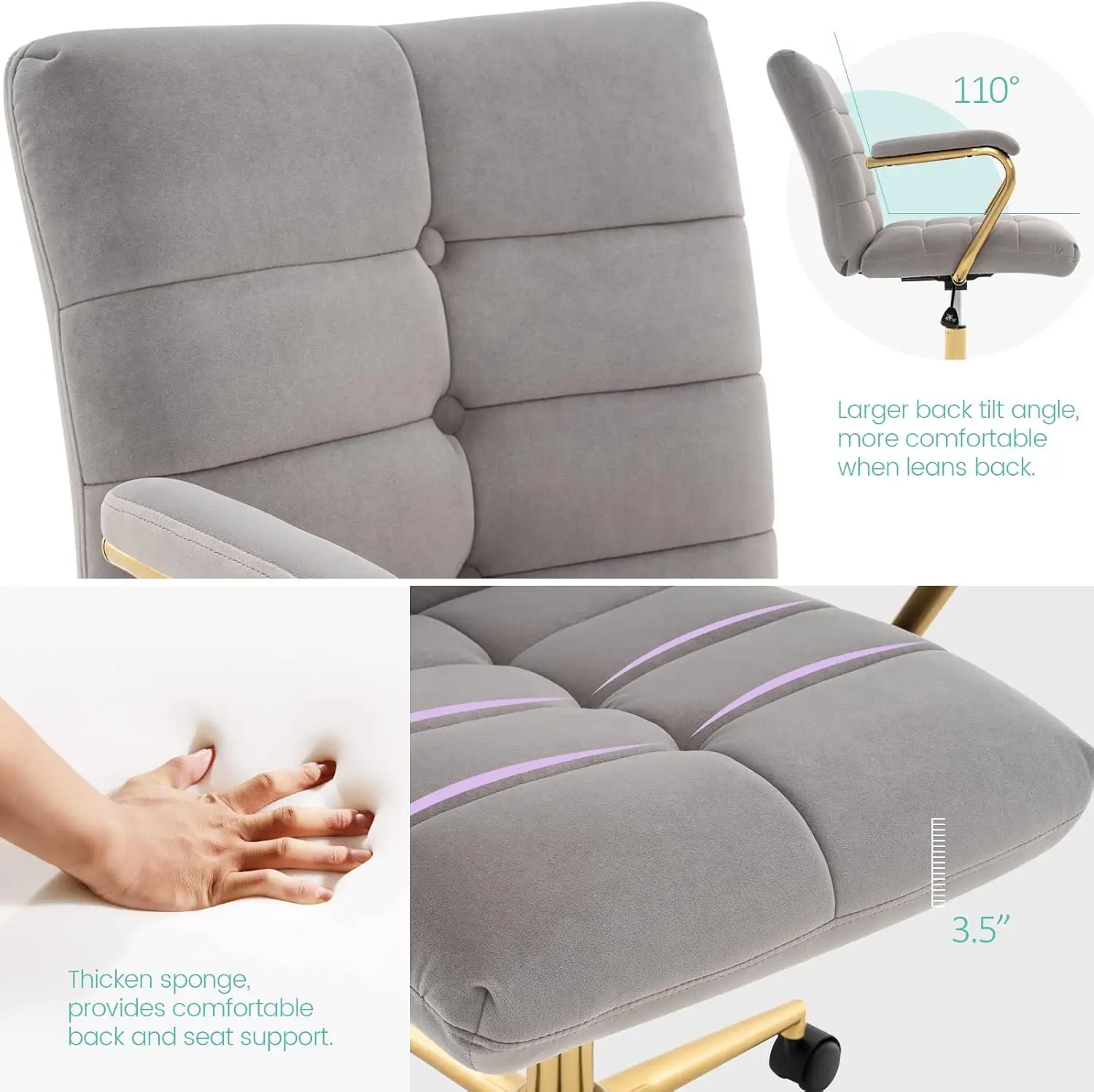 Velvet Home Office Desk Chair, - Task Chair Mid Back ulasan dan harga
